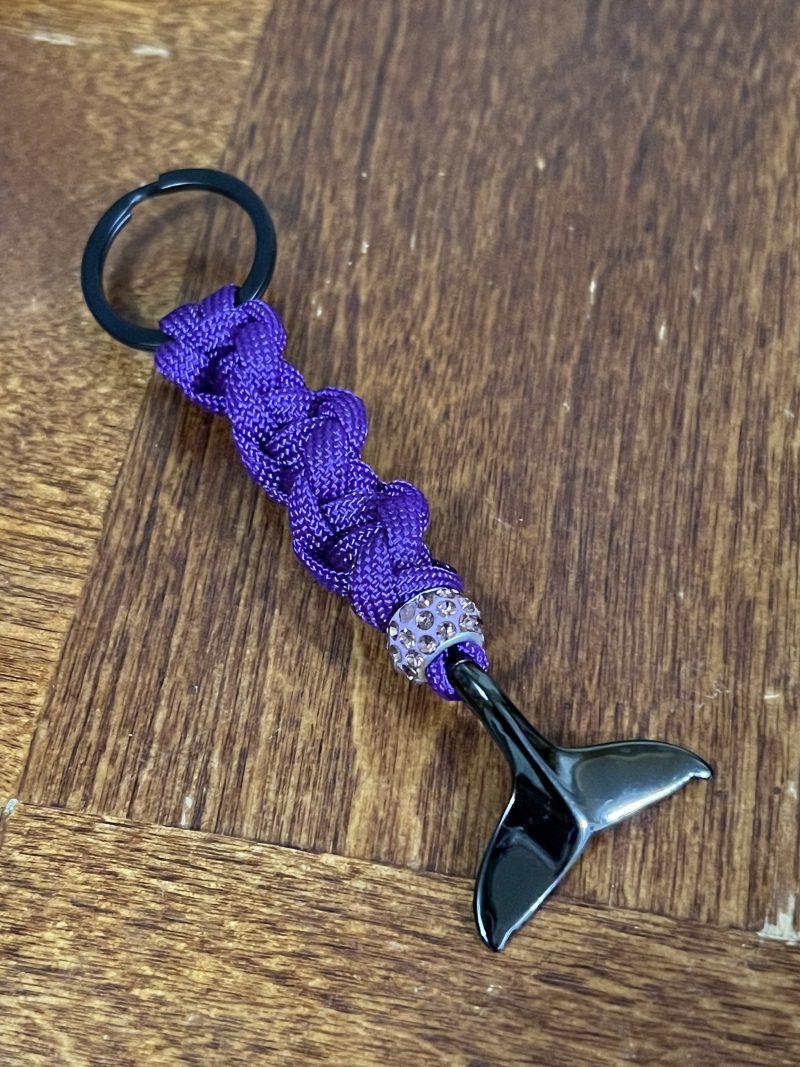 Whale Tail Keychain- Acid Purple w Rhinestone Bead