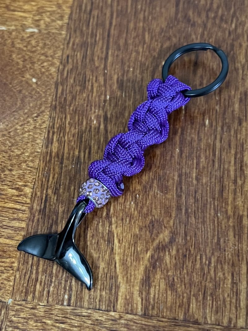 Whale Tail Keychain- Acid Purple w Rhinestone Bead - Image 2