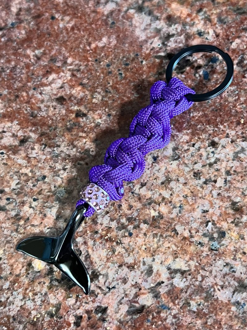 Whale Tail Keychain- Acid Purple w Rhinestone Bead - Image 8