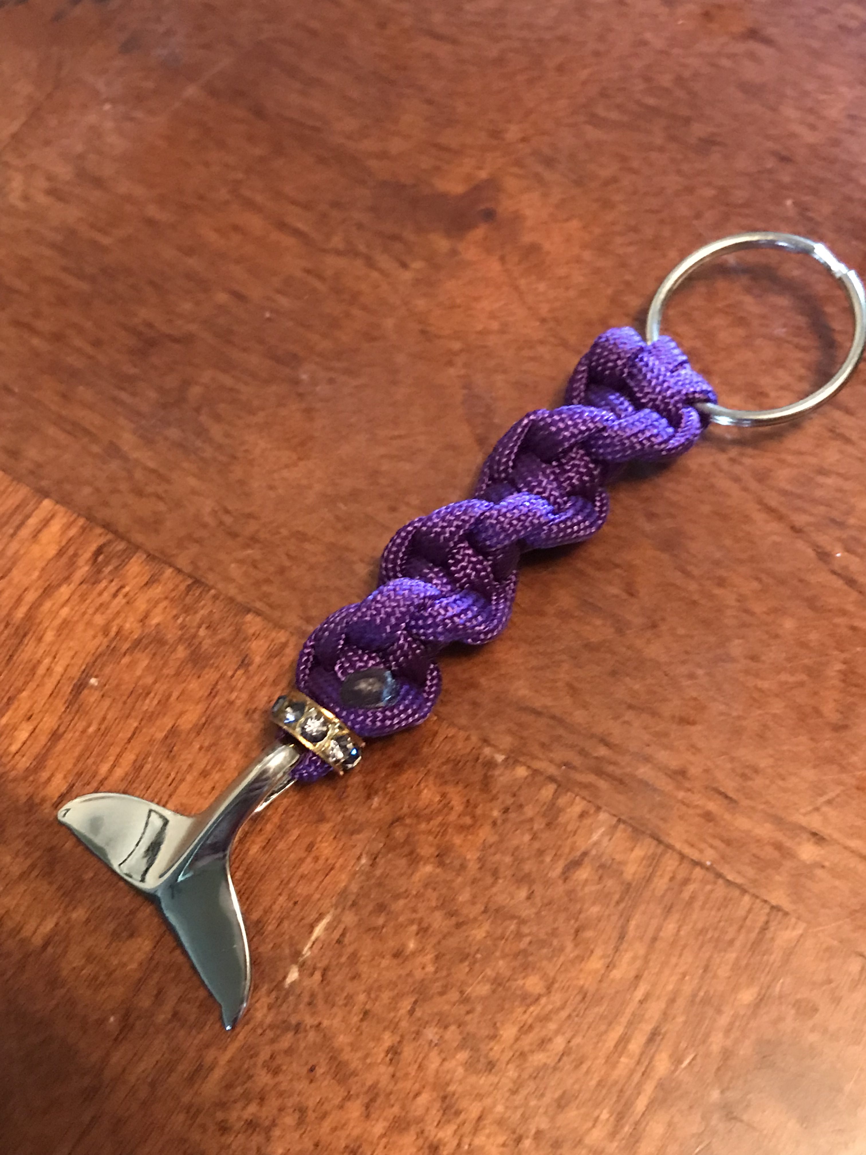 Whale Tail Keychain Acid Purple w Rhinestone Bead Darcizzle Offshore