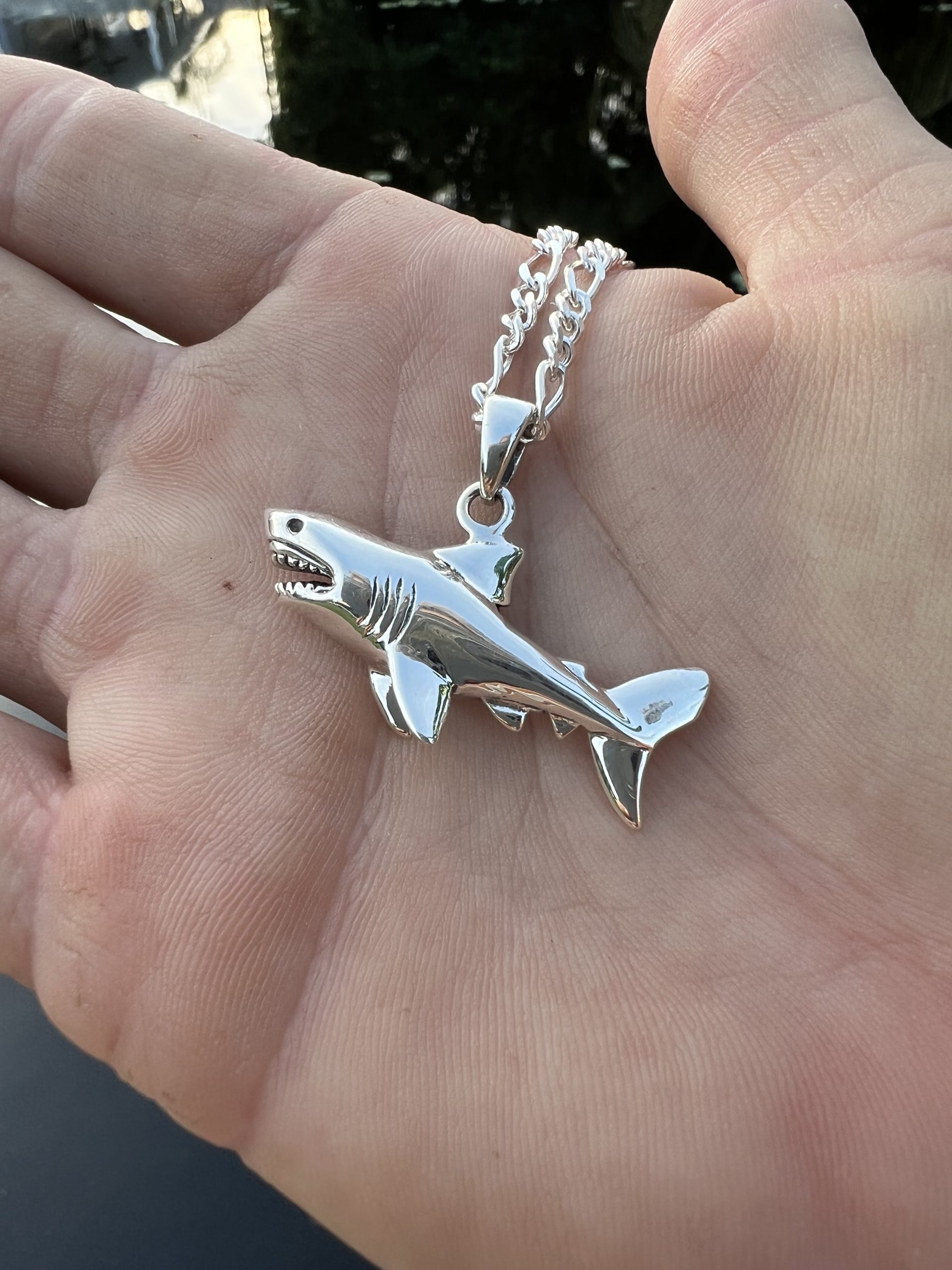 thumbnail image 2 of Solid 925 Sterling Silver Great White Shark Pendant - Gold Plated, Italy 2 of 6