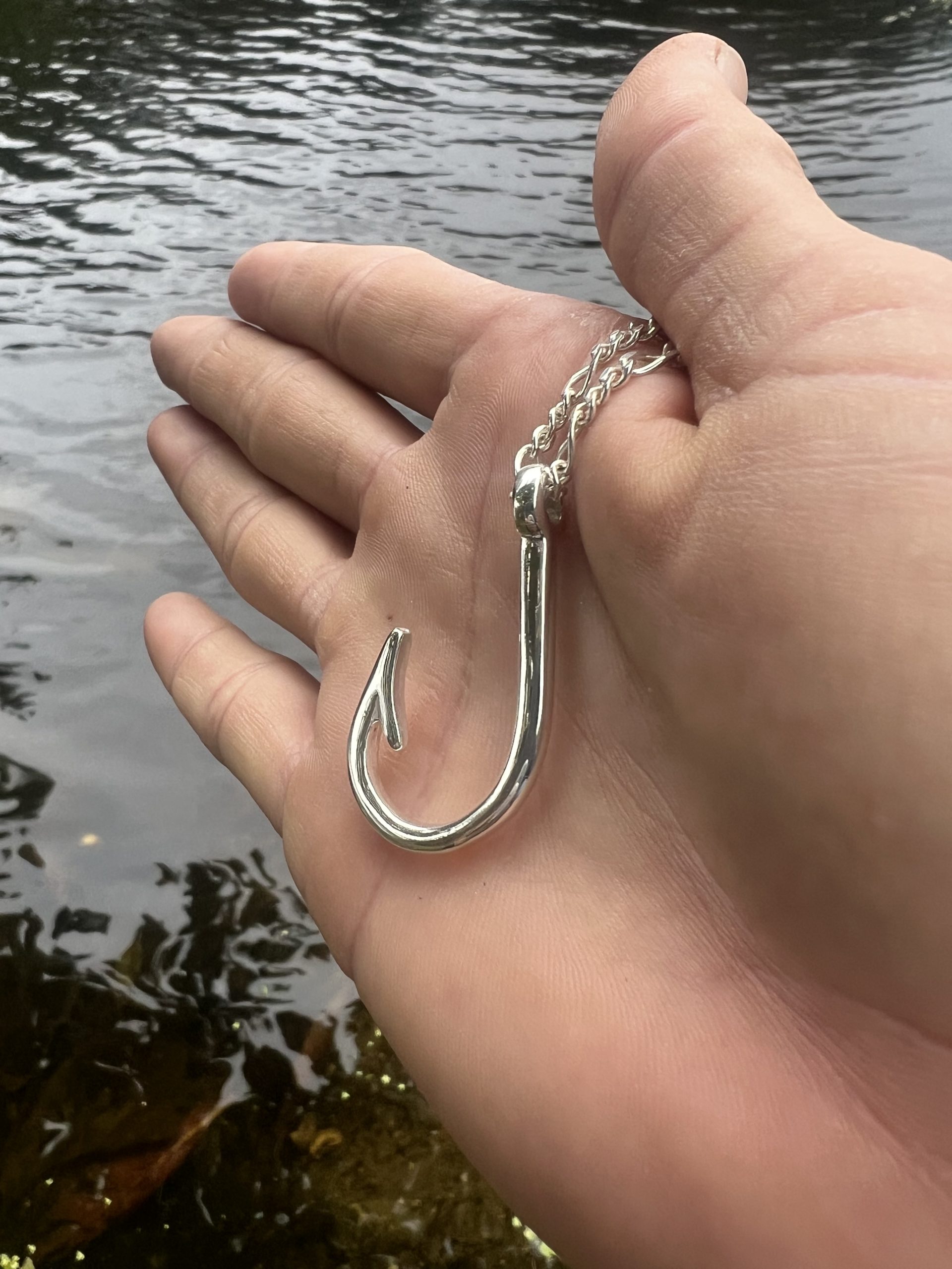 Large Fish Hook Sterling Silver Pendant Necklace Darcizzle Offshore